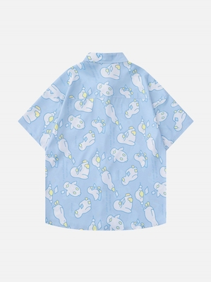 Bleu  Chemise à Manches Courtes Aelfric Eden Lazy Goose Print Décontractées - GWO-1698375